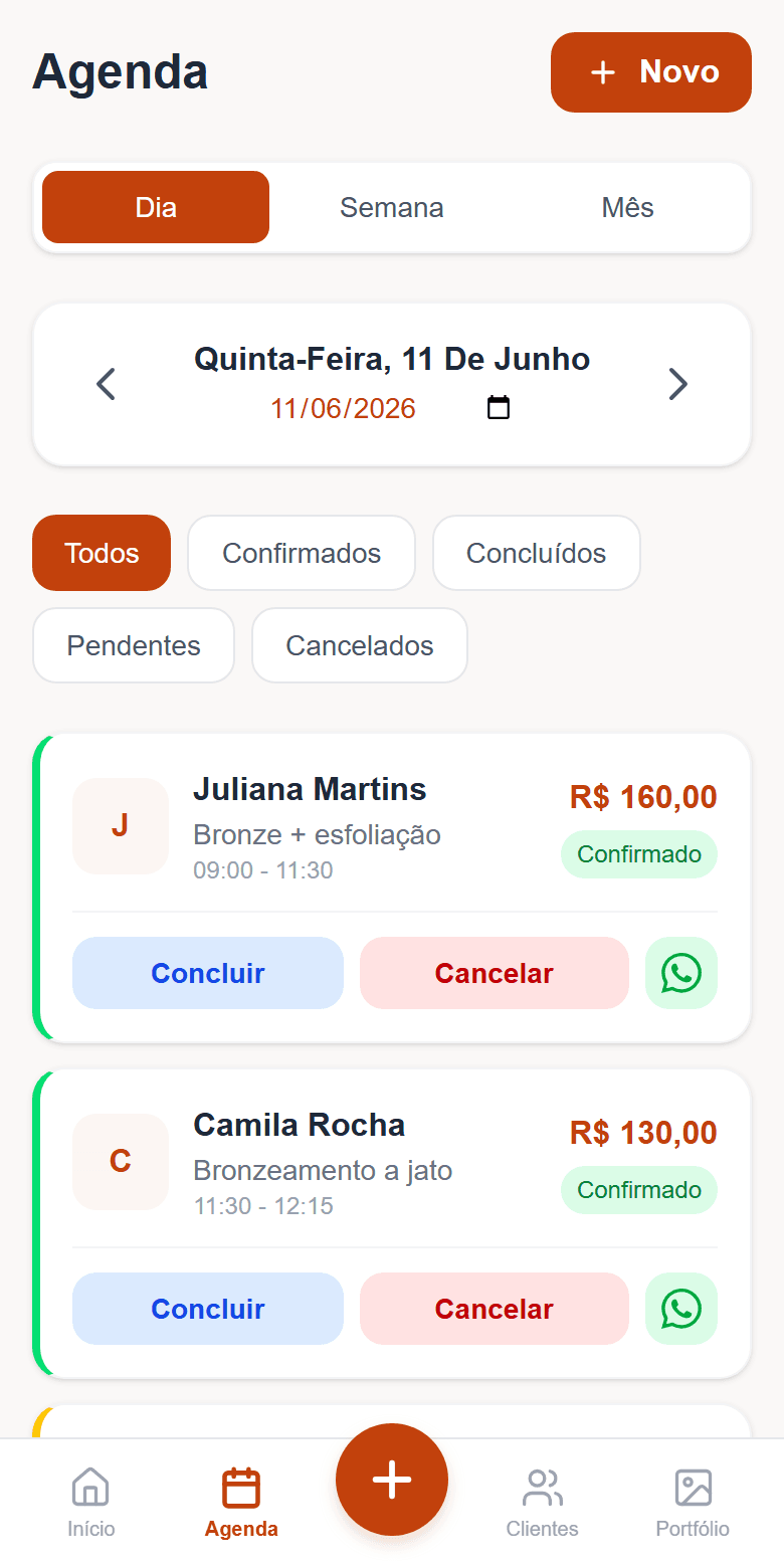 Agenda do dia no Bronze Express: horários, serviços e valores de cada atendimento
